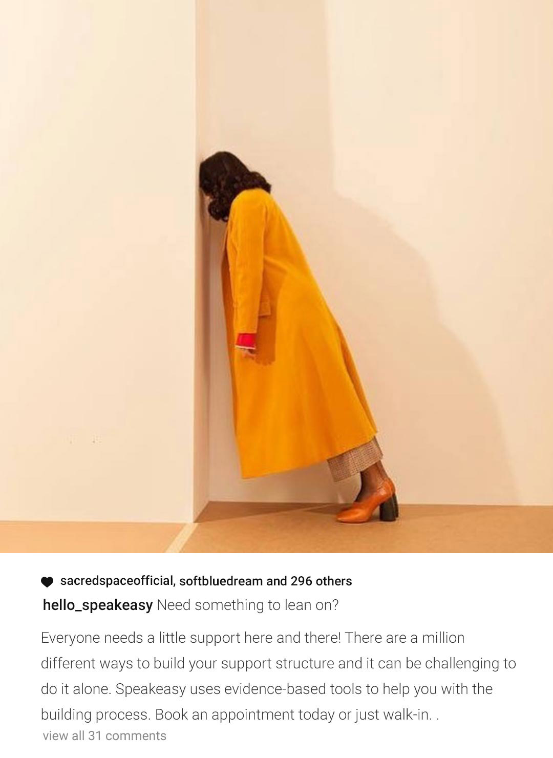 Art Direction Instagram for Mental Health Therapy Woman Leaning On Wall